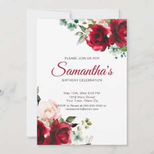 Watercolor Red Roses Birthday Party