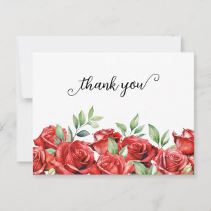 Watercolor Red Roses Border Thank You Postcard