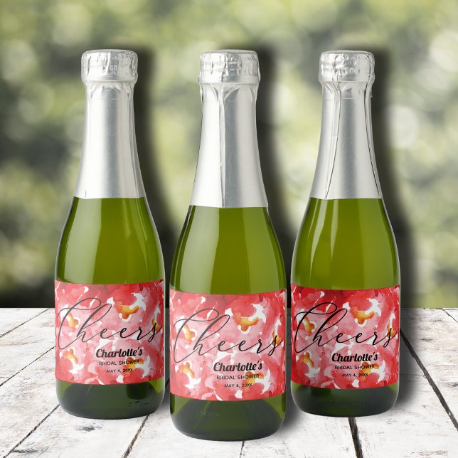 Watercolor Red Roses Bridal Shower Mini Sparkling Wine Label (Watercolor red roses floral bridal shower mini champagne  bottle personalized labels)