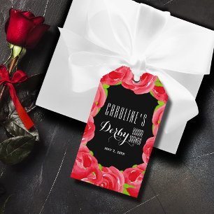 Watercolor Red Roses Derby Bridal Shower Gift Tags