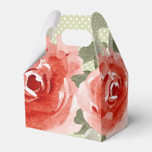 Watercolor Red Roses Floral Gable Favor Box