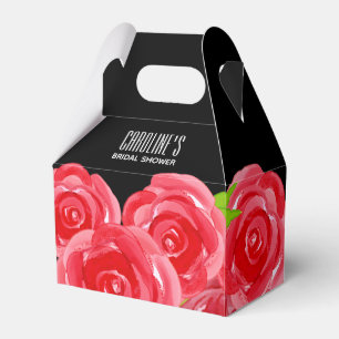 Watercolor Red Roses Floral Gable Style Favor Box