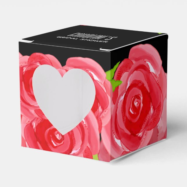 Watercolor Red Roses Floral Square Favor Box (Front Side)
