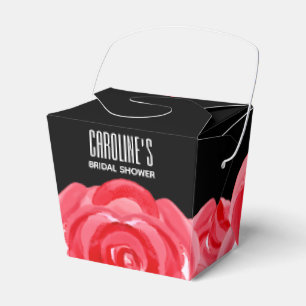 Watercolor Red Roses Floral Take Out Style Favor Box