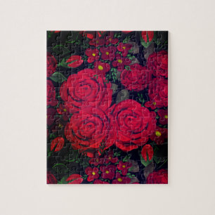 Watercolor, red roses, jigsaw puzzle