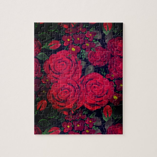 Watercolor, red roses, jigsaw puzzle (Vertical)