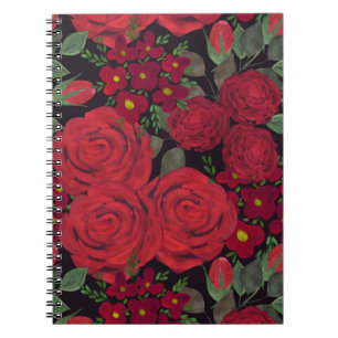 Watercolor red roses on black, notebook