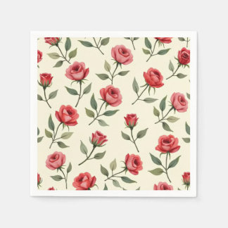 Watercolor Red Roses Paper Napkins