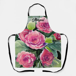 Watercolor Red Roses Personalized Apron