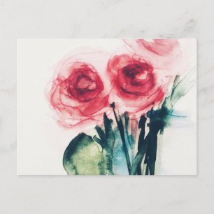 Watercolor Red Roses Postcard