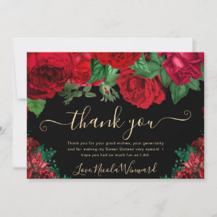Watercolor Red Roses Sweet 16 Thank You Card