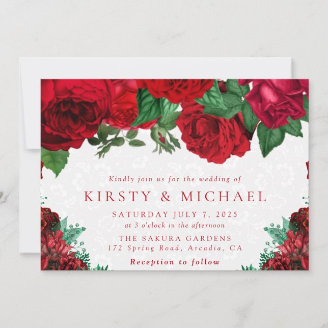Watercolor Red Roses Wedding Invitation (Front)