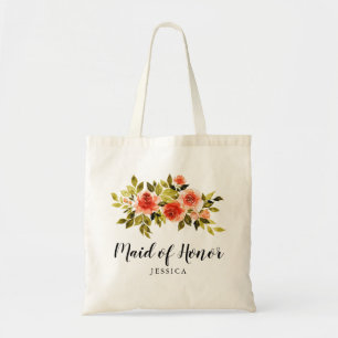 Watercolor Red Roses Wedding Maid Of Honour Tote Bag