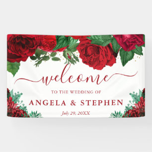 Watercolor Red Roses Wedding Welcome Banner