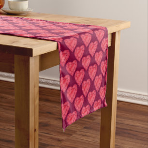 Watercolor red ruby heart gemstone art pattern short table runner