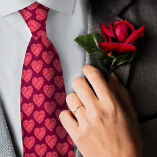 Watercolor red ruby heart gemstone art pattern tie