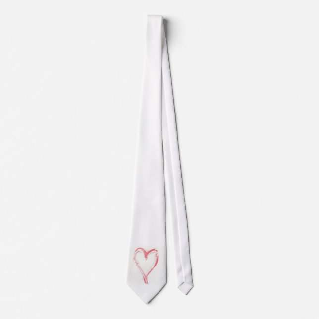 Watercolor Red Scratchy Heart Silk Tie (Front)