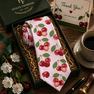 Watercolor Red Sweet Cherry Pattern Tie