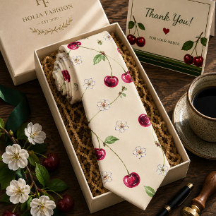 Watercolor Red Sweet Cherry Pattern Tie
