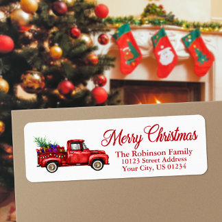 Watercolor Red Truck Christmas Adresse de retour