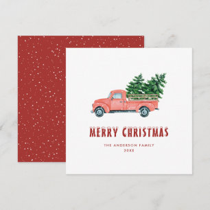 Watercolor Red Truck Merry Christmas Card