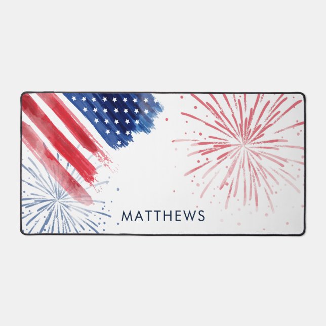 Watercolor Red White and Blue Custom Desk Mat (Front)