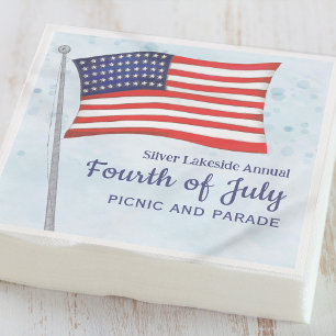 Watercolor Red White Blue Simple Fourth of July Napkin