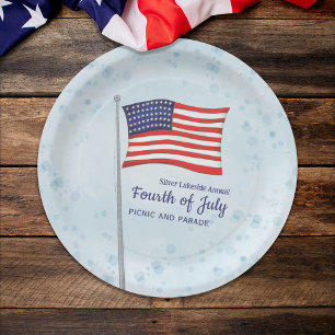 Watercolor Red White Blue Simple Fourth of July Paper Plate