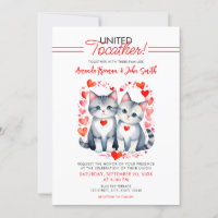 Watercolor Red & White Cute Cats Wedding