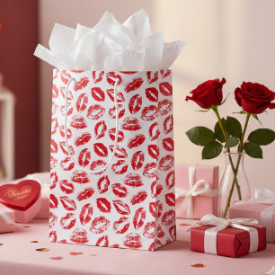 Watercolor Red White Lips Pattern Valentine's Day Medium Gift Bag