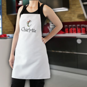 Watercolor red wildflowers monogram  apron