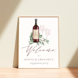 Watercolor Red Wine Botanical Event Welcome Sign