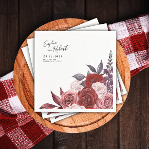 Watercolor Red Wine Flower Wedding Personalized Napkin
