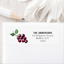 Watercolor Red Wine Grapes Return Address