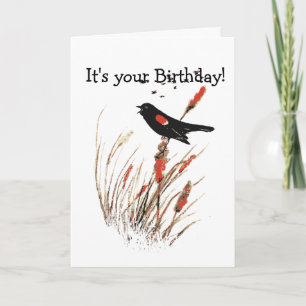 Watercolor Red Wing Blackbird Bird Nature art Card