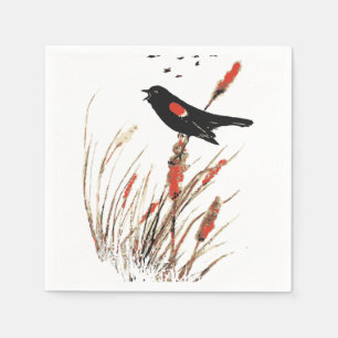 Watercolor Red Wing Blackbird Bird Nature art Napkin