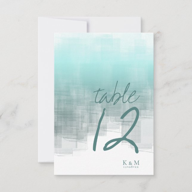 Watercolor Reflections Table Number Teal ID774 (Front)