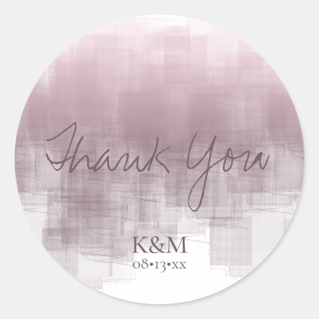 Watercolor Reflections Thank You Mauve ID774 Classic Round Sticker (Front)