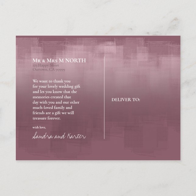 Watercolor Reflections Thank You Mauve ID774 Postcard (Back)