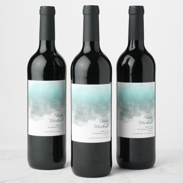 Watercolor Reflections Thank You Teal ID774 Wine Label (Bottles)