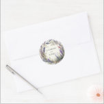 Watercolor Regal Lavender Wreath Monogram Wedding Classic Round Sticker<br><div class="desc">Our "Lavender Regal Wedding" collection features watercolor lavender florals paired with golden frames and easily customizable fonts for a perfectly elegant garden wedding. Check our store for more items from this collection. Contact us if you have any special requests through email or chat and we will be happy to help....</div>