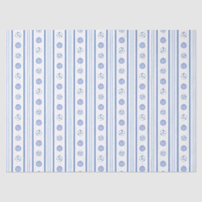Watercolor Regency Stripes Blue & White Christmas Tissue Paper (Front)