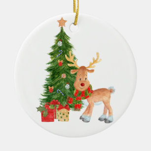 Watercolor Reindeer Baby Ceramic Ornament
