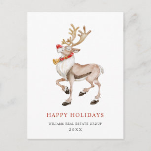 Watercolor Reindeer Christmas Corporate Greeting Postcard