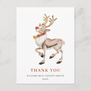 Watercolor Reindeer Christmas Holiday Thank You Postcard