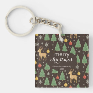 Watercolor Reindeer & Christmas Tree -  Keychain