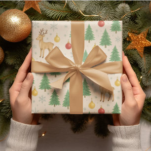 Watercolor Reindeer & Christmas Tree -  Wrapping Paper