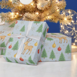 Watercolor Reindeer & Christmas Tree -  Wrapping Paper
