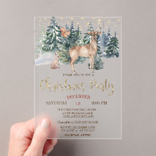Watercolor  Reindeer,Forest Christmas Party   Acrylic Invitations