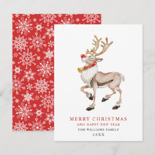 Watercolor Reindeer Merry Christmas Holiday Card